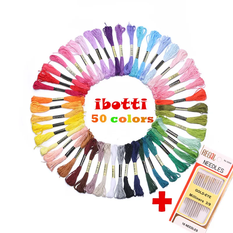 

Embroidery Floss 50 Skeins Embroidery Thread Rainbow Color Cross Stitch Floss Free 16Pcs Hand Sewing Needles