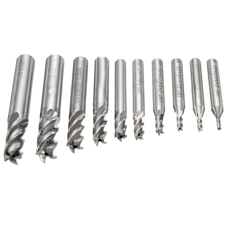 10pcs 4 Flute HSS End Milling Cutter Diameter 2 10mm Milling Drill Bits