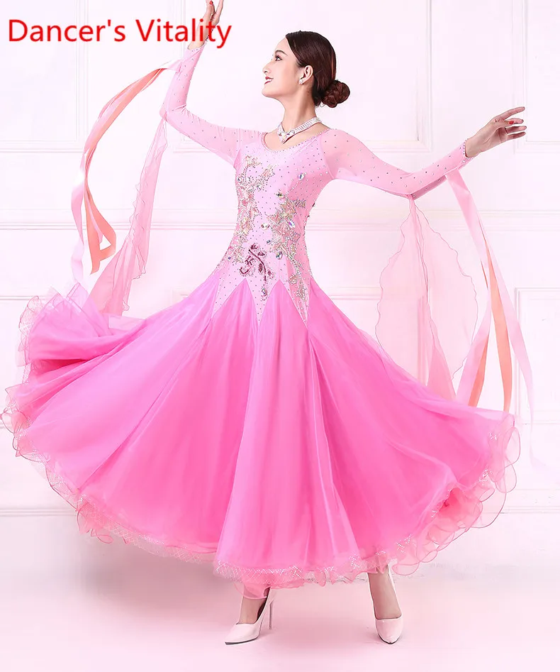 New Modern Dance Performance Long Dress 2019 Waltz Big Swing Pink Long