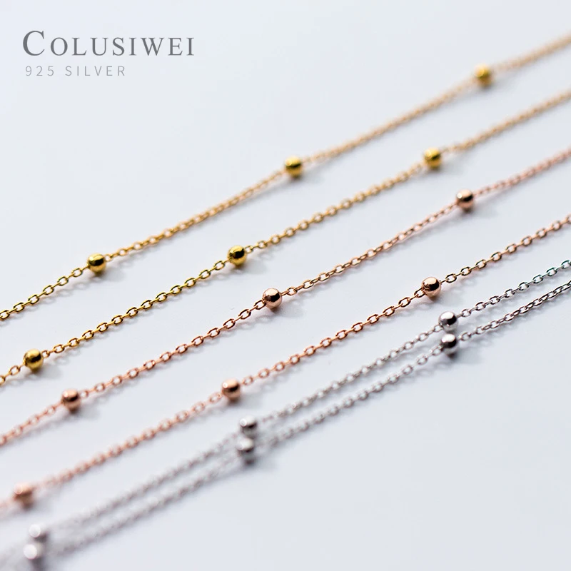 

Colusiwei Simple Bead Design Genuine 925 Sterling Silver Short Necklaces for Women Fashion 3 Color Choker Necklace Fine Jewelry