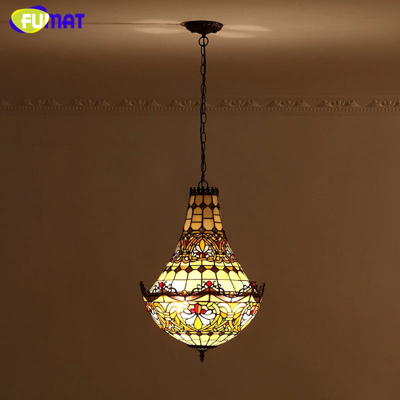 FUMAT Stained Glass Chandeliers European Style Glass Art Lights Living