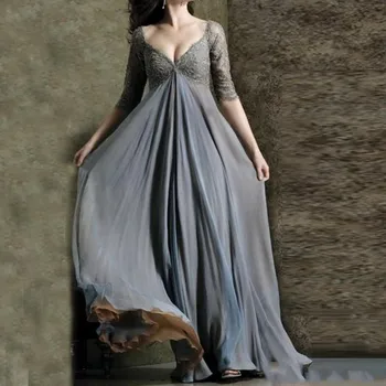 

Dubai Formal Dresses Gray Chiffon 2019 robe de soiree Formal Evening Party Gown Chiffon Long Sleeves abiye Evening Gowns Cheap