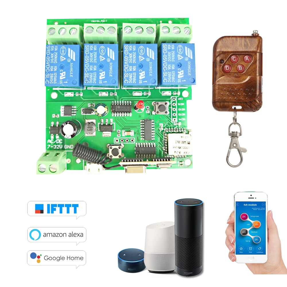 

eWeLink 433Mhz Smart Remote Control Wireless Switch Universal Module 4ch DC 5V 12V 32V Switch Timer+RF433MHz Remote Controller