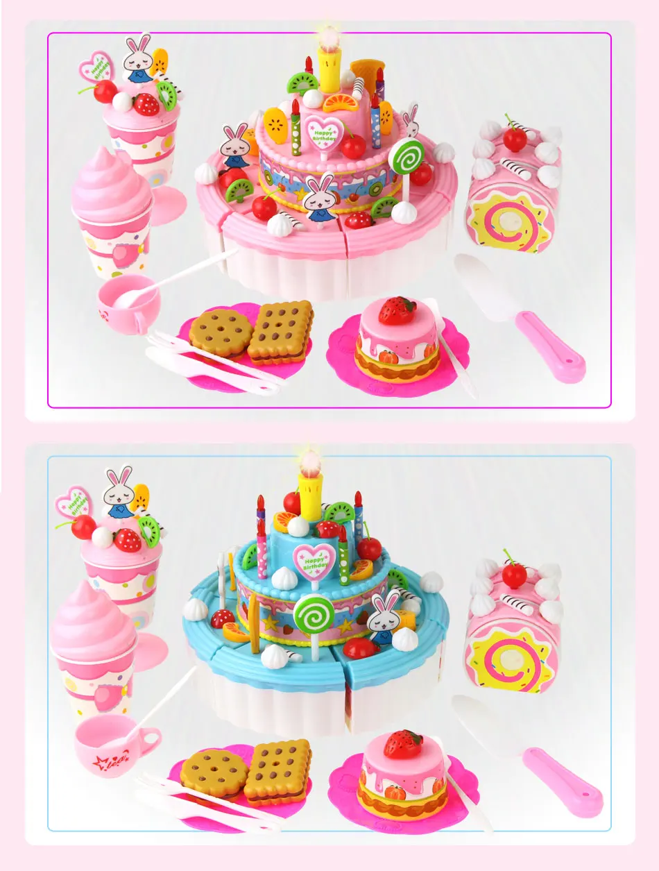 103 шт. DIY ролевые игры резка торт игрушки торт ко дню рождения с музыкой светильник Кухня Еда игрушки Cocina De игрушка для девочек на подарок к [