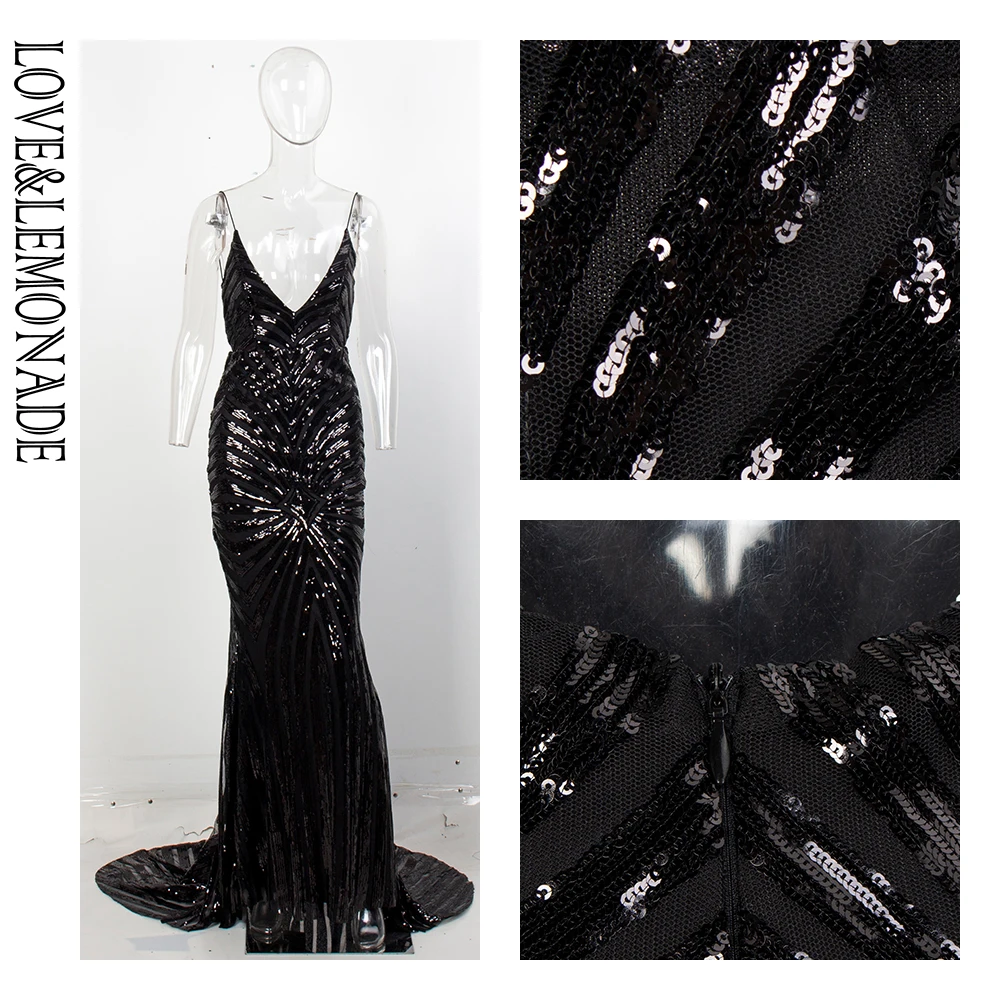 LOVE&LEMONADE  Sexy Black Deep V-Neck Open