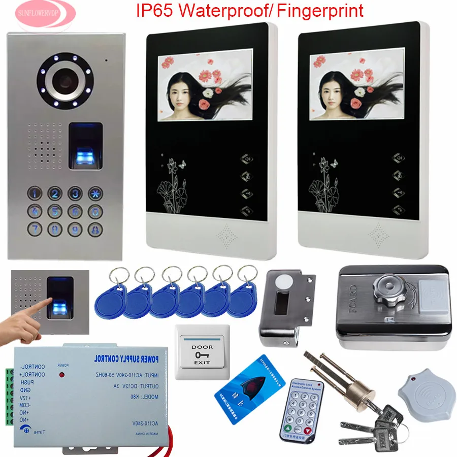 

SUNFLOWERVDP Video Doorphone Systems Intercom 2 Apartment Rfid door lock Intercom For Home IP65 Waterproof Fingerprint Unlock