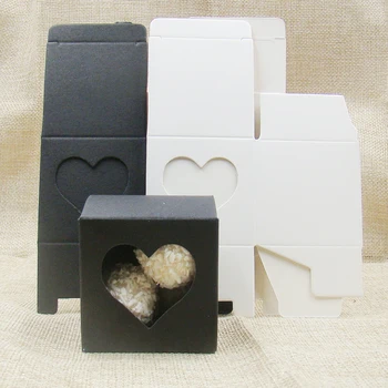 

2017 new 5*5*5cm white/black Heart Shaped Window cupcake boxes New Style Single cookies display Boxes wedding candy faovr box