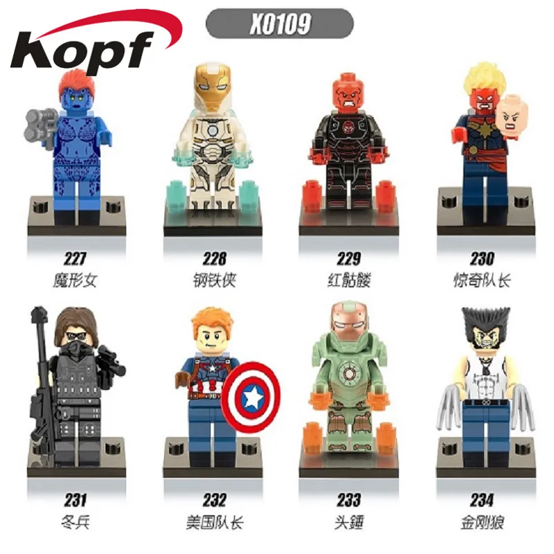 

Single Sale Super Heroes Wolverine Iron Man Captain America Mystique Red Skull Building Blocks Bricks Figures Kids Toys X0109