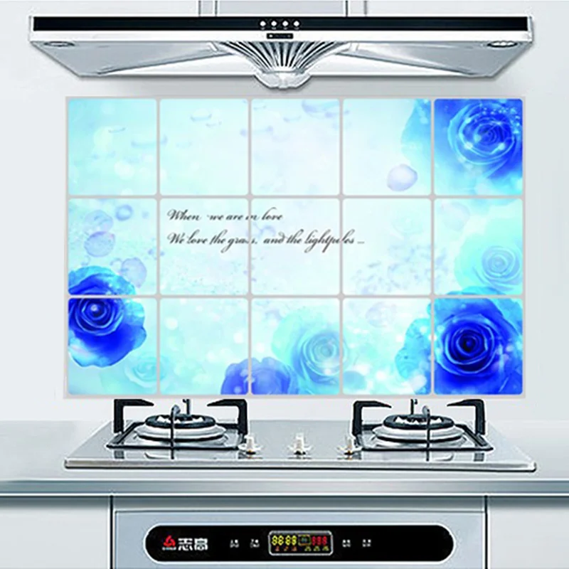 Waterproof Aluminum Foil Kitchen wall stickers Home Decor tile decoration cabinet stickers Flowers Ocean Seagulls