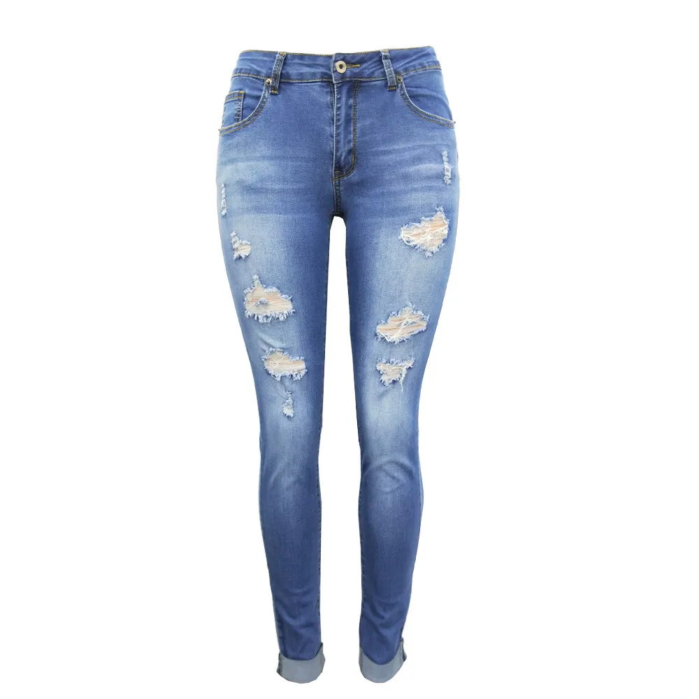 JAYCOSIN JESNS/женские узкие джинсы-карандаш с дырками, джинсы-стрейч, узкие брюки для фитнеса, джинсовые брюки-карандаш длиной размера плюс 9419