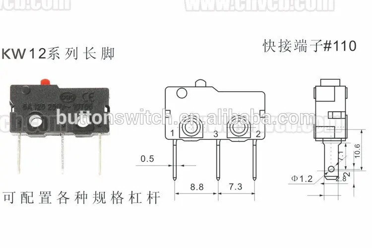 KW12 long terminal KW Serirs MICRO SWITCHES &China manufacturers micro switch micro switch 5a 250v