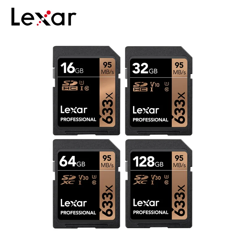 Lexar карты памяти Разъем для SD карты со шлейфом 16 gb 32 gb U1 SDHC 64 gb 128 gb U3 SDXC высокая скорость 95 МБ/с. для цифровых зеркальных/HD камера