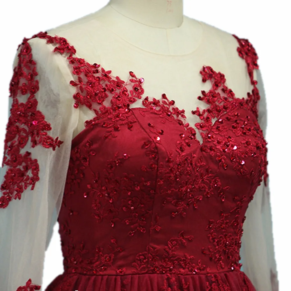ANTI Burgundy Lace Evening Dress Long Sleeve 2019 Vestido De Festa Beads A-Line Appliques Robe de Soiree Formal Evening party ANTI Burgundy Lace Evening Dress Long Sleeve 2019 Vestido De Festa Beads A-Line Appliques Robe de Soiree Formal Evening party