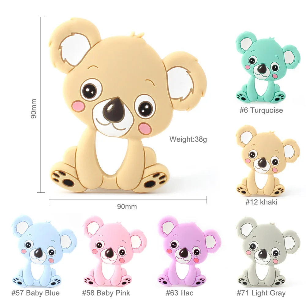 

30Pcs 90mm BPA Free Koala Baby Teethers Food Grade Silicone Teethers Baby Teething Toys DIY Pacifier Chain Pendant 6 Colors