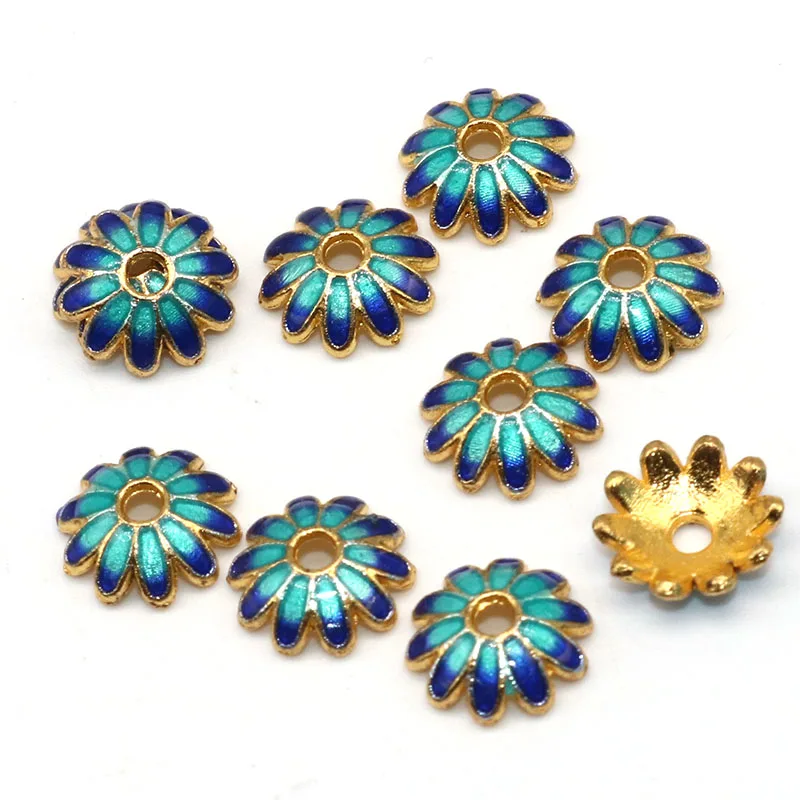 

8mm Chinese Cloisonne Beads Caps Jewelry Accessories Metal Golden Plated Petal Bead Caps For Girl Bracelets DIY Jewelry Findings