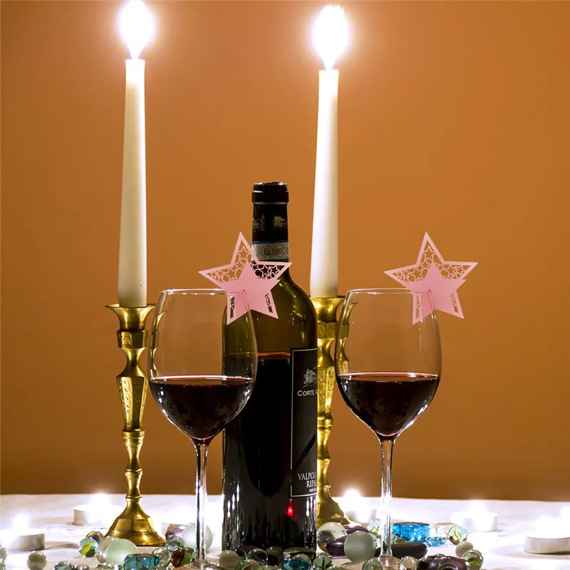 

New arrival 50pcs Star Table Mark Wedding Table Name Place Cards Wine Glass Card For Wedding Party Decoration