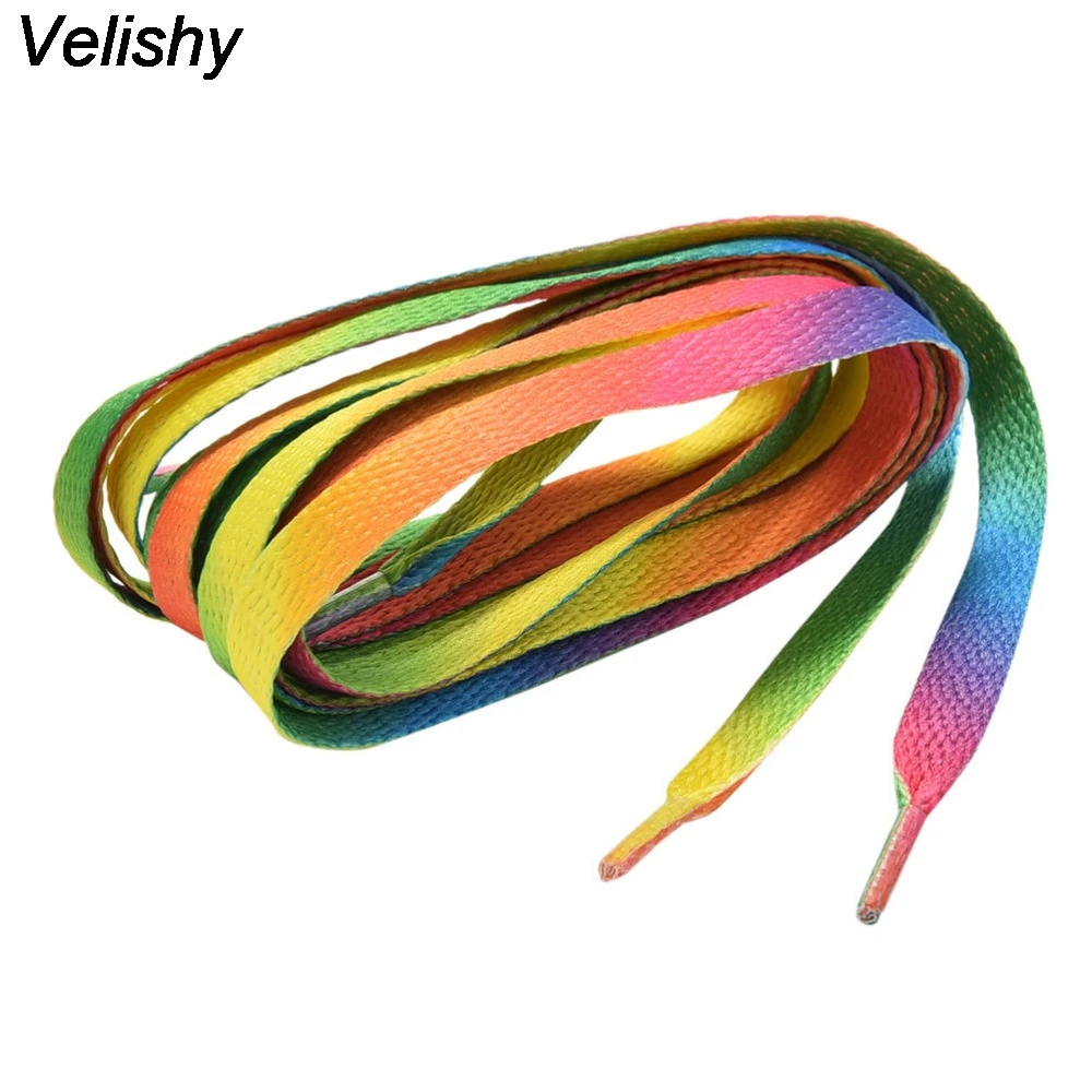 Velishy1 Pair 110 CM Rainbow Multi-Colors Flat Sports Shoe Laces Shoelaces Strings Strap for Sneakers Unisex Rainbow Shoelace