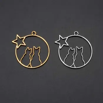 

5Pcs Cute Moon Cat Blank Resin Frame Pendant Open Bezel Setting Jewelry Making diy jewelry findings
