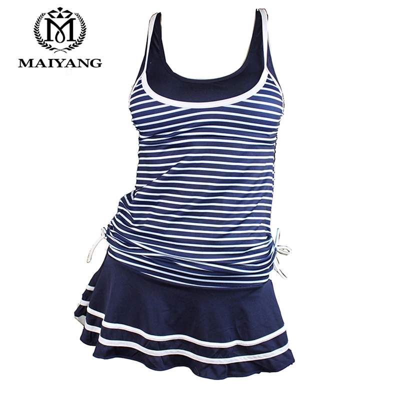 2017 Striped Two Piece Swimwear Plus Size tankini Swimsuit