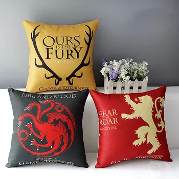 

Game of Thrones Home Decorative Cushion Fire and Blood Targaryen Stark Family Dragon Badge Print Sofa Linen Throw Pillows