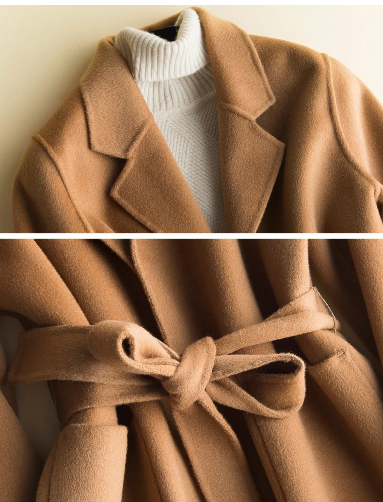 Kempram Новое Осеннее зимнее пальто из натуральной шерсти женское двухстороннее кашемировое корейское пальто женское винтажное Свободное длинное пальто MY527