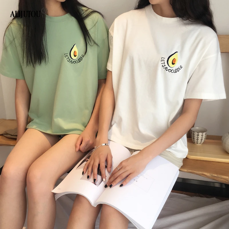 Avocado Embroidery T Shirt Women Cotton Summer O-Neck Cute T-Shirt Casual Tops Tee Women Short Sleeve Female White Green Tees Avocado Embroidery T Shirt Women Cotton Summer O-Neck Cute T-Shirt Casual Tops Tee Women Short Sleeve Female White Green Tees