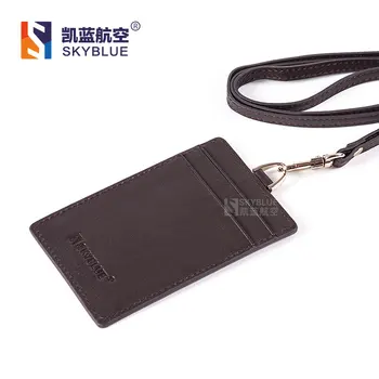 

Genuine Leather Card & ID Holder with Lanyard, Brown Coffee Badge Case Classic Style for Pilot Aviator Airmen Flight Crew