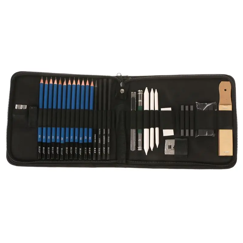 32Pcs Professional Drawing Artist Kit Pencils Sketch Charcoal Art Craft With Car 2