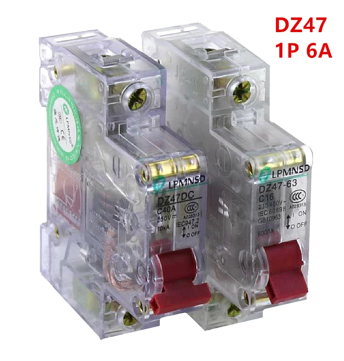 DZ47 63 1P 6A прозрачный 230/400в ~ Мини выключатель MCB C45 C Тип AC DC|Автоматические