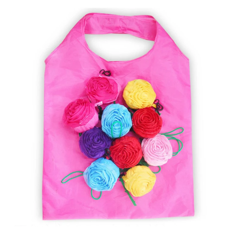 

60PCS / LOT Shopping Bag Rose Flowers Foldable Green Environmental Storage Bag Reusable Tote Pouch Storage Handbags