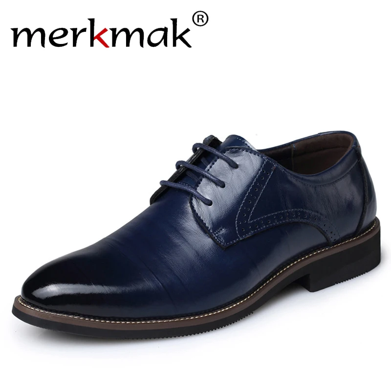 Merkmak Big Size 37-48 Oxfords Leather Men Shoes Fashion Casual Pointed Top Formal Business Male Wedding Dress Flats Wholesales