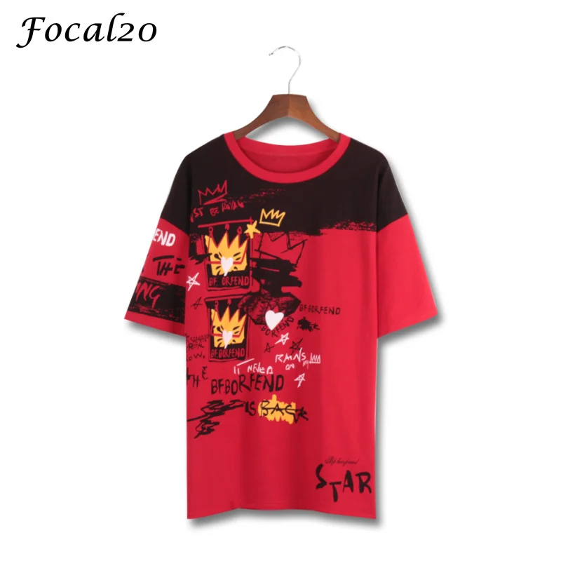 

Focal20 Streetwear Letter Graffiti Print Women T-shirt Summer Short Sleeve Casual Loose Graohic T Shirt Female Tee Top