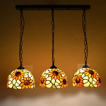 

Tiffany Baroque Stained Glass Suspended Luminaire sunflower E27 110-240V Chain Pendant lights for Home Parlor Dining Room