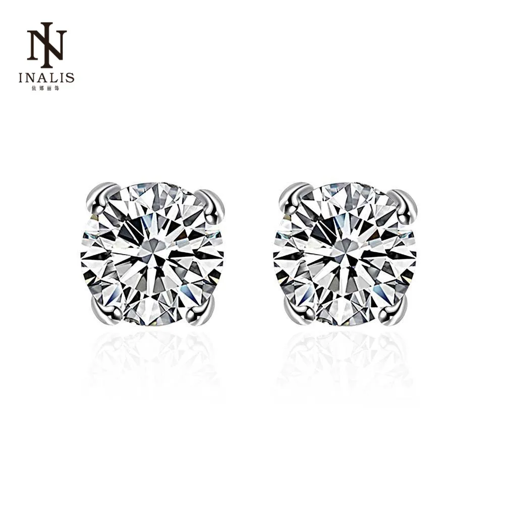 

INALIS Simple Fashion Style Stud Earrings Round Inlaid Zircon Silver Plated Earrings For Women Girl Jewelry