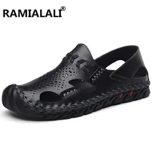 Ramialali/мужские сандалии из натуральной кожи; повседневная мужская обувь; Высококачественная брендовая модная мужская летняя пляжная обувь; цвет коричневый, черный