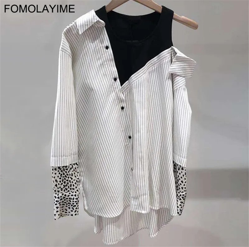 FOMOLAYIME модные рубашки для женщин Новое поступление летние полосатые Лоскутные нерегулярные блузки