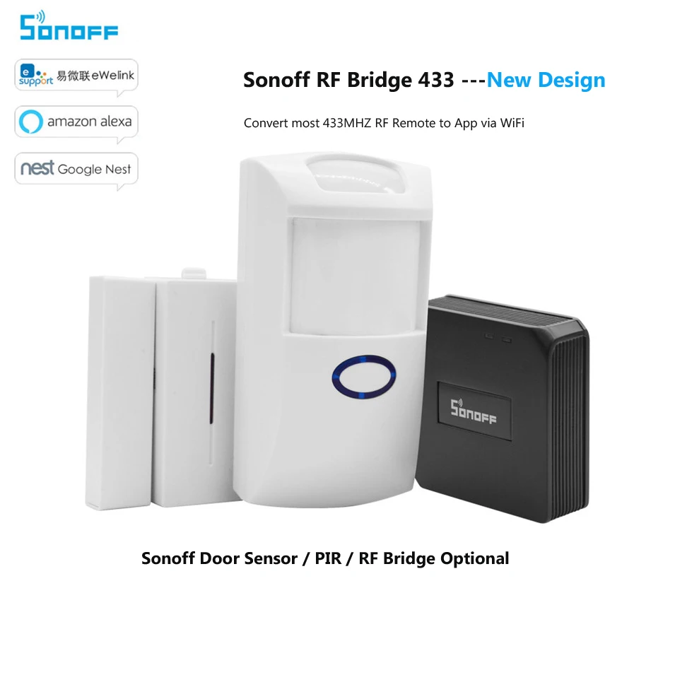 

Sonoff RF Bridge 433MHZ Wifi Wireless Signal Converter PIR Door Sensor Smart Home Automation Support Alexa Google Home ewelink