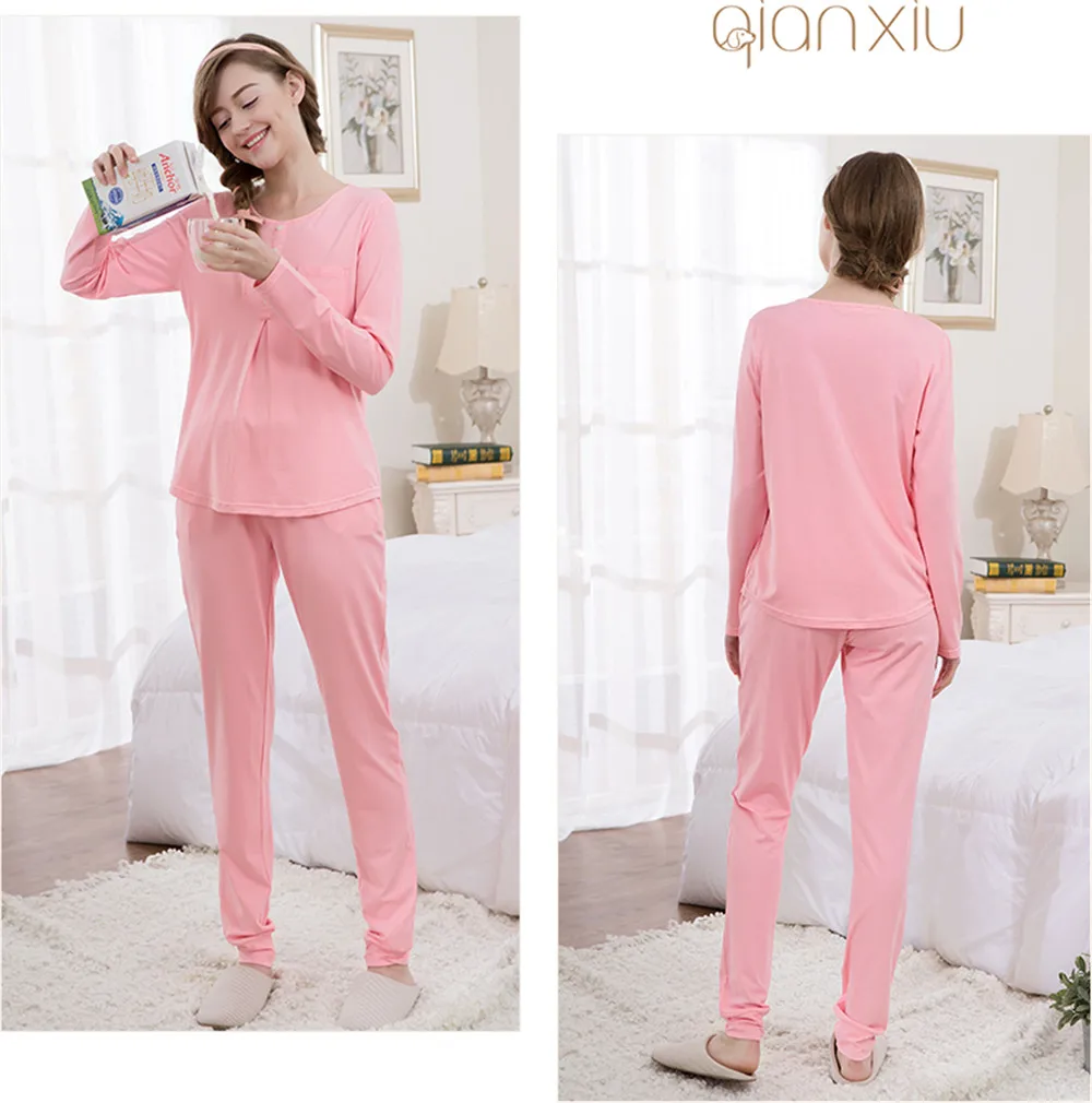 Qianxiu пижамы для девочек для женщин 95% Модал удобные пижамы с длинным рукавом контракт естественно весна взрослых onesie