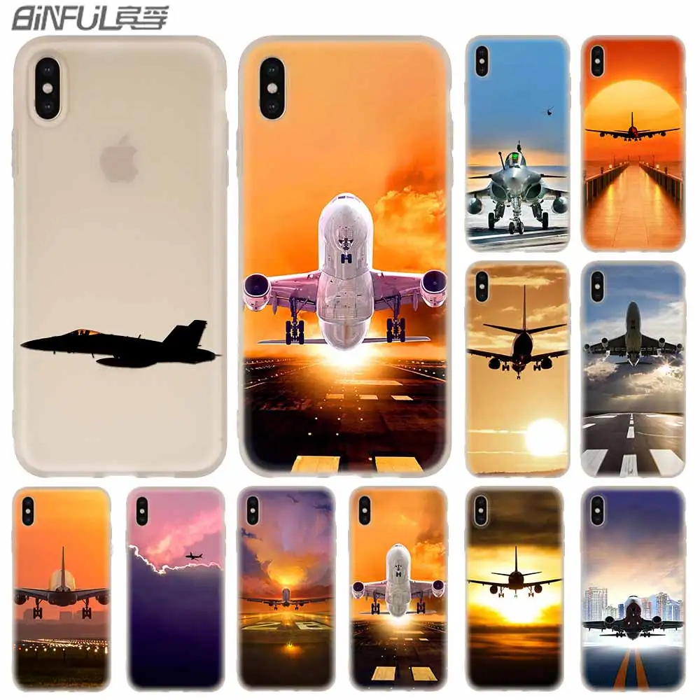 

Cases Silicone soft Cover for iPhone 11 Pro X XS Max XR 6 6S 7 8 Plus 5 4S SE friends airport aircraft sky cloud Sunset