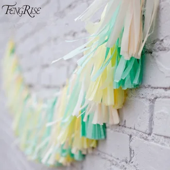 

FENGRISE Wedding Decoration 5Pcs Tissue Paper Tassels Garland Ribbon Balloons Birthday Curtain Marriage Car Party Supplies