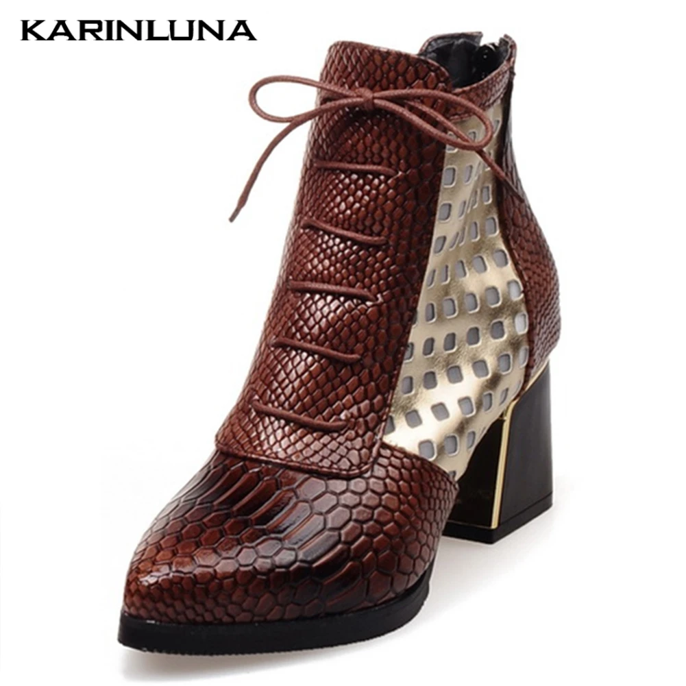 

Snake hollow Boots woman spring autumn shoelaces pointed toe women's boots big size 34-43 shoes woman