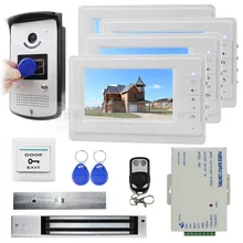 DIYSECUR Control Remoto + Cerradura Magnética + 7 pulgadas de Monitor Videoportero Intercom Timbre de 700 Líneas de TV Cámara RFID Keyfobs