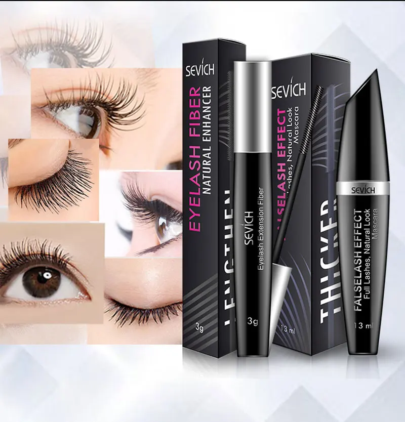 Sevich Eyelash Beauty Makeup set 2 pcs Mascara+ 4D Silk Fiber Waterproof Cosmetic Length Extension Black Eyelash Long Lasting