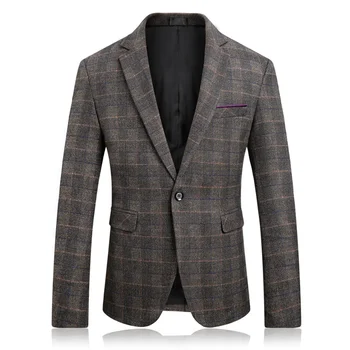 

2018 new spring and autumn style men boutique blazers high quality business casual slim plaid male suit jacket large size M-5XL