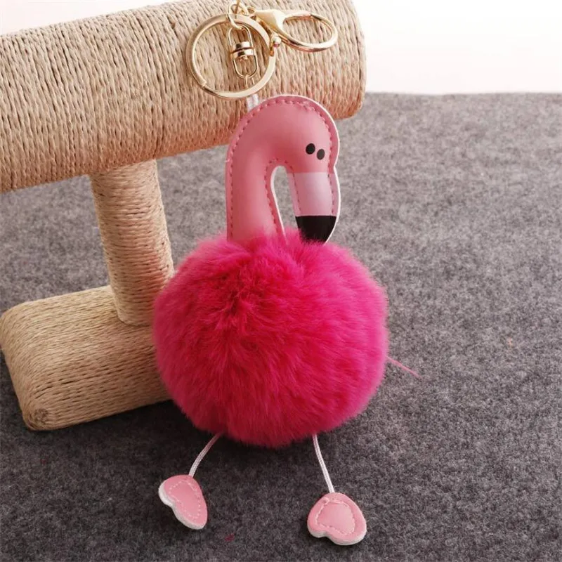 

Trinkets Flamingo Keychains Pom Pom Keychains Fur Keychain Fluffy Key Chains for Car Keyrings Pompom Toy Doll Keychain Women Bag