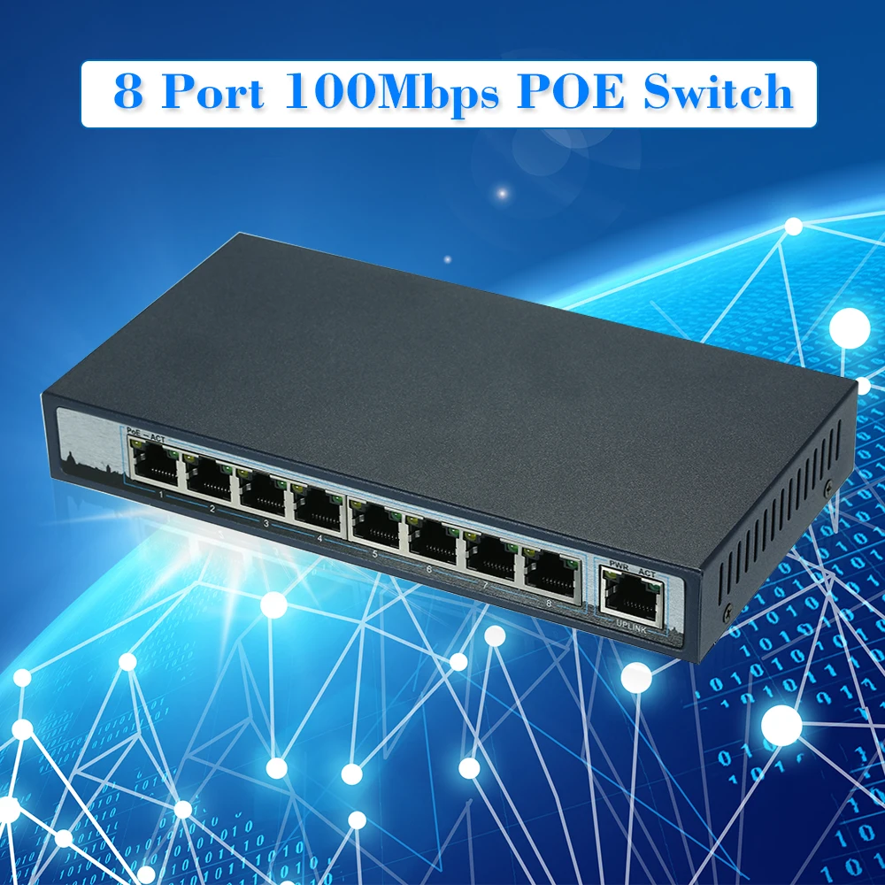 8 Port 100Mbps IEEE802 3af at POE Switch Power Over Ethernet For