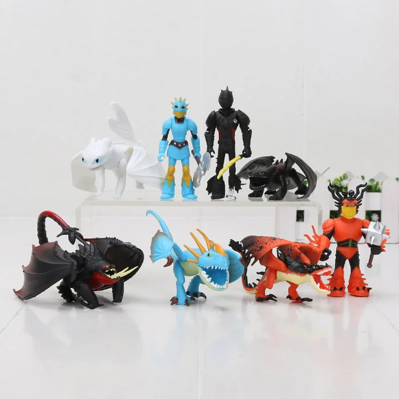 

8pcs/set anime How to Train Your Dragon 3 Night Fury Toothless Action figure Light Fury Toys For Children's Birthday Gifts