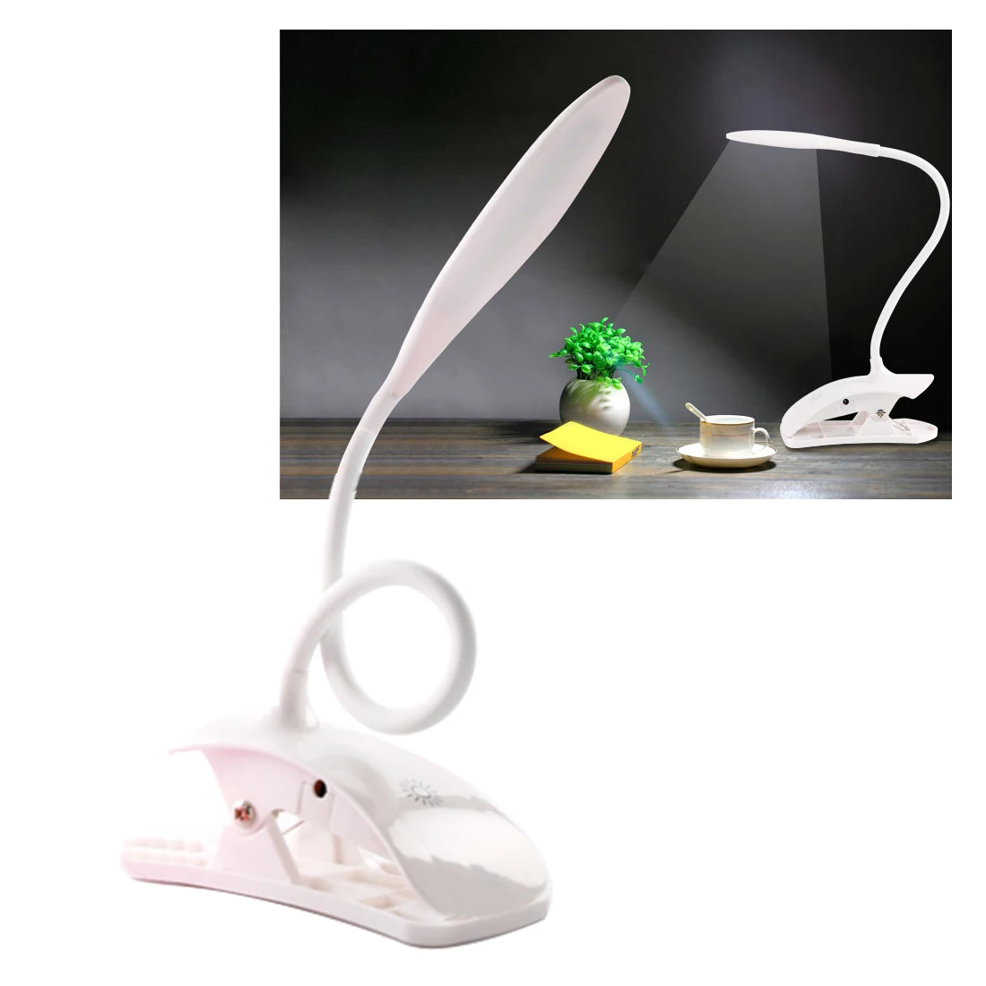 

Pro Fashion Adjustable USB Rechargeable LED Desk Table Lamp Light with Clip Touch Switch Dimmable Student Lamp