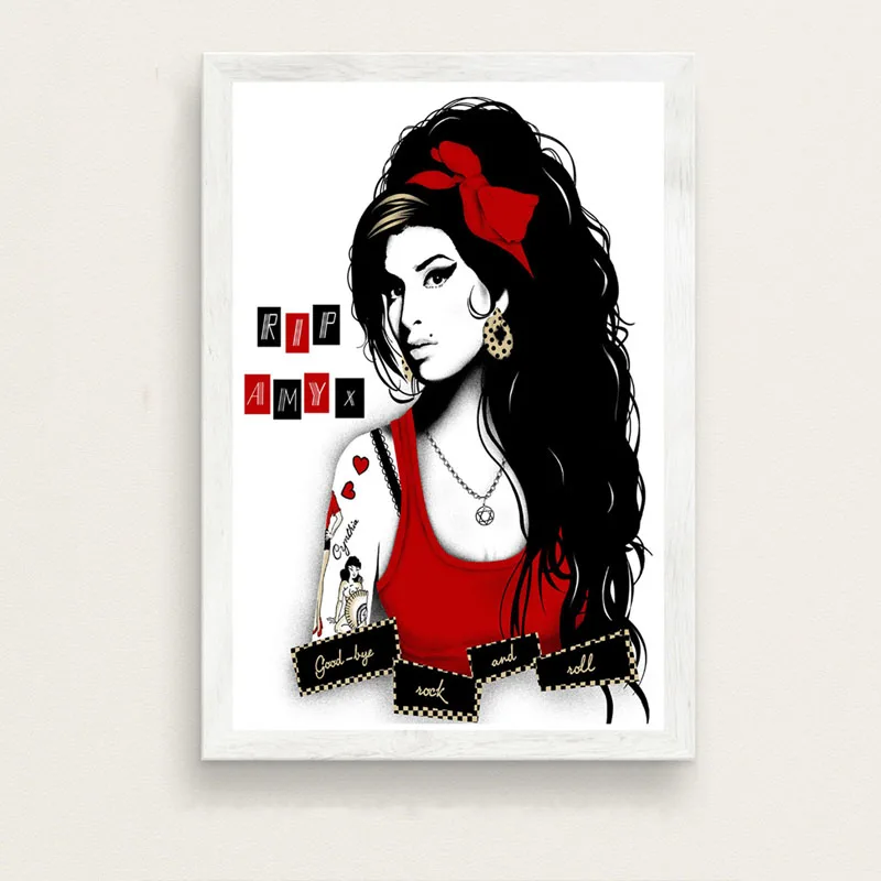 Плакатный принт Горячая новинка Amy Winehouse Женская музыкальная певица звезда поп пользовательское искусство картина маслом настенные картины для гостиной домашний декор - Цвет: Черный