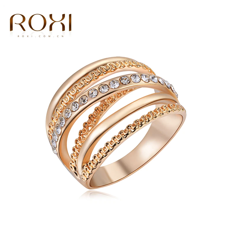 ROXI Brand 18K Rose Gold Plated Elegant Rhinestone Zirconia Jewelry Finger Rings for Women Wedding Band Classic Rings Size 6 7 8
